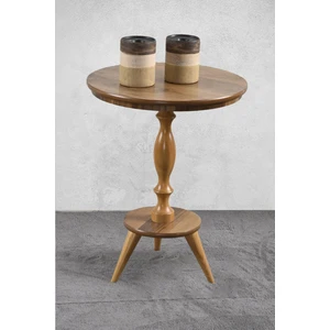 Dekoratif Fiskos Ahşap Torna Ceviz Cilalı Ayak Mdf Yan Sehpa Çiçeklik Vazo Abajur Standı 52 cm Çap