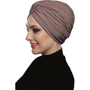 Fidan Bone Çapraz Penye Astarlı Hibiskus Rengi Hazır Türban Havuz Bonesi