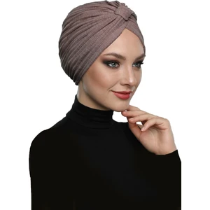 Fidan Bone Çapraz Penye Bantlı Astarlı Hibiskus Rengi Hazır Türban Havuz Bonesi