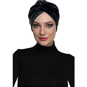 Fidan Bone Kancalı Pırıltı Astarlı Siyah Hazır Türban Tesettür Abiye Bone