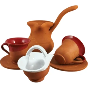 Güray Seramik Naturel Cezve ve Fincanlı Set Türk Kahvesi Fincan Seti Hediyelik Kahve Fincan Seti Kahve Seti