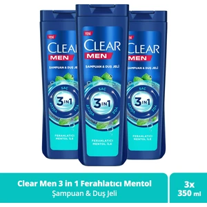 Men 3 In 1 Şampuan & Duş Jeli Ferahlatıcı Mentol Etkisi Saç Yüz Vücut Için 350 Ml X3 Adet
