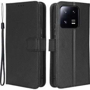 4U Sky Xiaomi 13 Pro 5g Için Elmas Doku Telefon Kapağı Manyetik Toka Katlanabilir Stand Flip Deri Cüzdan Kılıfı-Siyah (Yurt Dışından)