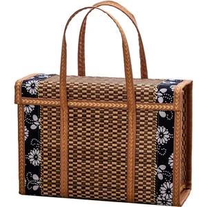 Piknik Dokuma Sepet Hasır Saklama Çantası Kolu Katlanmış Meyve Alışveriş Gıda Kolu Rattan Çim Katlanabilir Bambu Sepet (Yurt Dışından)