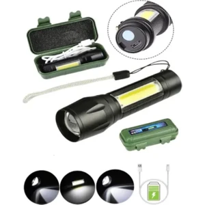 3 Modlu Güçlü USB Type-C Şarjlı Mini Su Geçirmez Metal Taşınabilir Kutulu Kamp Işık LED El Feneri