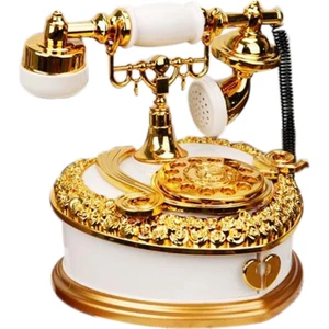 Retro Kalp Şekilli Telefon Modeli Müzik Kutusu Doğum Günü Hediyesi Ev Süs Dekorasyon Antika Oyma Ahşap El Krank Müzik Kutusu Beyaz (Yurt Dışından)
