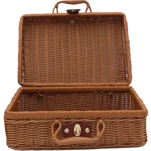Piknik Sepeti, Dokuma Hasır Vintage Bavul Dokuma Depolama Sepeti Rattan Saklama Kutusu Piknik Örgü Çamaşır Sepeti B (Yurt Dışından)
