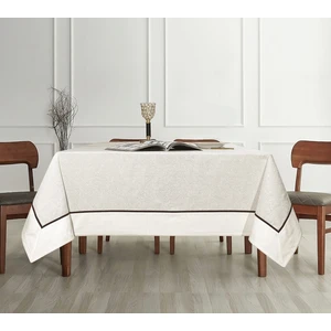 Tropik Home Pamuklu Krem Renk Bordürlü Biyeli Lüks Masa Örtüsü 120X160 cm