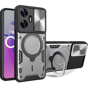 Realme C55 Için Çift Katmanlı Telefon Kılıfı, Slayt Kamera Kapağı ve Metal Gizli Braket ile Gümüş (Yurt Dışından)