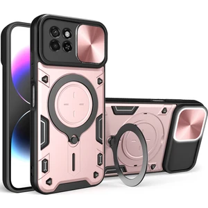 Itel S23 Için Çift Katmanlı Telefon Kılıfı, Slayt Kamera Kapağı ve Metal Gizli Braket ile Rose Gold (Yurt Dışından)