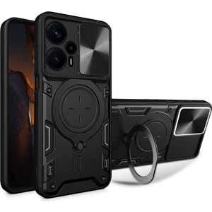 Xiaomi Poco F5 Için Çift Katmanlı Telefon Kılıfı, Slayt Kamera Kapağı ve Metal Gizli Braket ile Siyah (Yurt Dışından)