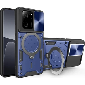 Xiaomi 13T /13T Pro /redmi K60 Ultra Için Çift Katmanlı Telefon Kılıfı, Slayt Kamera Kapağı ve Metal Gizli Braket ile Mavi (Yurt Dışından)