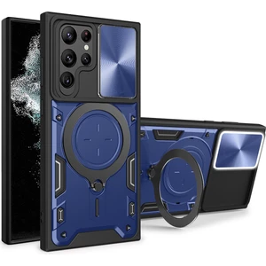 Samsung Galaxy S22 Ultra 5g Için Çift Katmanlı Telefon Kılıfı, Slayt Kamera Kapağı ve Metal Gizli Braket ile Mavi (Yurt Dışından)