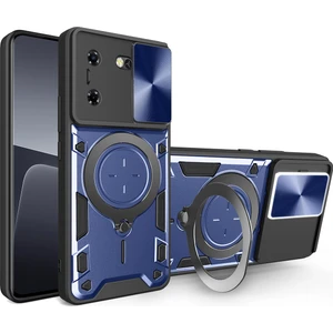 Tecon Pova 5 Için Çift Katmanlı Telefon Kılıfı, Slayt Kamera Kapağı ve Metal Gizli Braket ile Mavi (Yurt Dışından)