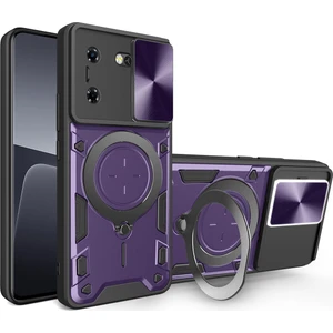 Tecon Pova 5 Için Çift Katmanlı Telefon Kılıfı, Slayt Kamera Kapağı ve Metal Gizli Braket ile Mor (Yurt Dışından)