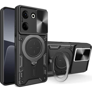 Tecno Camon 20 / Camon 20 Pro Için Çift Katmanlı Telefon Kılıfı, Slayt Kamera Kapağı ve Metal Gizli Braket ile Siyah (Yurt Dışından)