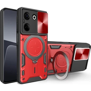 Tecno Camon 20 / Camon 20 Pro Için Çift Katmanlı Telefon Kılıfı, Slayt Kamera Kapağı ve Metal Gizli Braket ile Kırmızı (Yurt Dışından)