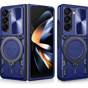 Samsung Galaxy Z Fold 5 Için Çift Katmanlı Telefon Kılıfı, Slayt Kamera Kapağı ve Metal Gizli Braket ile Mavi (Yurt Dışından)