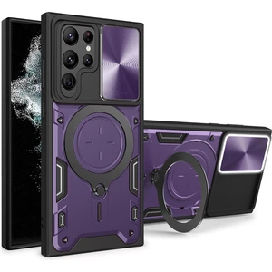 Samsung Galaxy S22 Ultra 5g Için Çift Katmanlı Telefon Kılıfı, Slayt Kamera Kapağı ve Metal Gizli Braket ile Mor (Yurt Dışından)