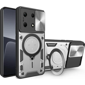 Infinix Note 30 5g/4g Için Çift Katmanlı Telefon Kılıfı, Slayt Kamera Kapağı ve Metal Gizli Braket ile Gümüş (Yurt Dışından)