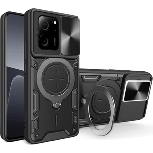 Xiaomi 13T /13T Pro /redmi K60 Ultra Için Çift Katmanlı Telefon Kılıfı, Slayt Kamera Kapağı ve Metal Gizli Braket ile Siyah (Yurt Dışından)