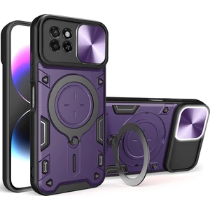 Itel S23 Için Çift Katmanlı Telefon Kılıfı, Slayt Kamera Kapağı ve Metal Gizli Braket ile Mor (Yurt Dışından)