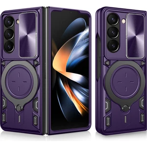Samsung Galaxy Z Fold 5 Için Çift Katmanlı Telefon Kılıfı, Slayt Kamera Kapağı ve Metal Gizli Braket ile Mor (Yurt Dışından)