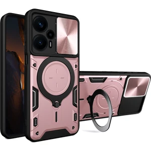 Xiaomi Poco F5 Için Çift Katmanlı Telefon Kılıfı, Slayt Kamera Kapağı ve Metal Gizli Braket ile Rose Gold (Yurt Dışından)