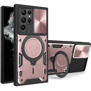 Samsung Galaxy S22 Ultra 5g Için Çift Katmanlı Telefon Kılıfı, Slayt Kamera Kapağı ve Metal Gizli Braket ile Rose Gold (Yurt Dışından)