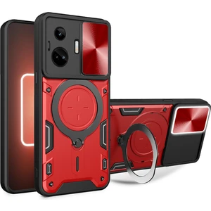 Realme Gt3 / Gt Neo 5 Için Çift Katmanlı Telefon Kılıfı, Slayt Kamera Kapağı ve Metal Gizli Braket ile Kırmızı (Yurt Dışından)