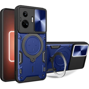 Realme Gt3 / Gt Neo 5 Için Çift Katmanlı Telefon Kılıfı, Slayt Kamera Kapağı ve Metal Gizli Braket ile Mavi (Yurt Dışından)