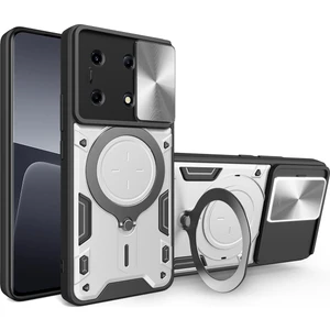 Infinix Note 30 Vıp Için Çift Katmanlı Telefon Kılıfı, Slayt Kamera Kapağı ve Metal Gizli Braket ile Gümüş (Yurt Dışından)