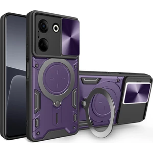 Tecno Camon 20 / Camon 20 Pro Için Çift Katmanlı Telefon Kılıfı, Slayt Kamera Kapağı ve Metal Gizli Braket ile Mor (Yurt Dışından)