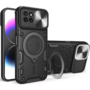 Itel S23 Için Çift Katmanlı Telefon Kılıfı, Slayt Kamera Kapağı ve Metal Gizli Braket ile Siyah (Yurt Dışından)