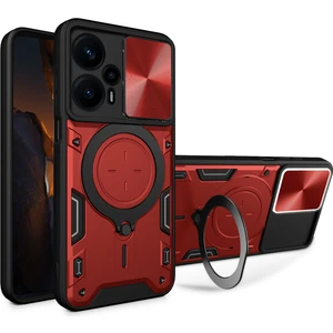 Xiaomi Poco F5 Için Çift Katmanlı Telefon Kılıfı, Slayt Kamera Kapağı ve Metal Gizli Braket ile Kırmızı (Yurt Dışından)