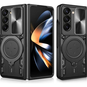 Samsung Galaxy Z Fold 5 Için Çift Katmanlı Telefon Kılıfı, Slayt Kamera Kapağı ve Metal Gizli Braket ile Siyah (Yurt Dışından)