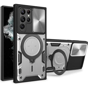 Samsung Galaxy S22 Ultra 5g Için Çift Katmanlı Telefon Kılıfı, Slayt Kamera Kapağı ve Metal Gizli Braket ile Gümüş (Yurt Dışından)