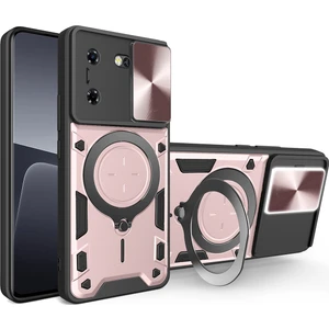 Tecon Pova 5 Için Çift Katmanlı Telefon Kılıfı, Slayt Kamera Kapağı ve Metal Gizli Braket ile Rose Gold (Yurt Dışından)