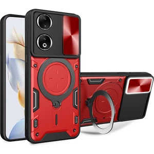 Honor 90 5g Için Çift Katmanlı Telefon Kılıfı, Slayt Kamera Kapağı ve Metal Gizli Braket ile Kırmızı (Yurt Dışından)