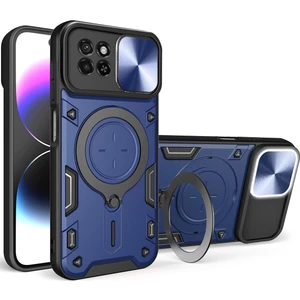 Itel S23 Için Çift Katmanlı Telefon Kılıfı, Slayt Kamera Kapağı ve Metal Gizli Braket ile Mavi (Yurt Dışından)