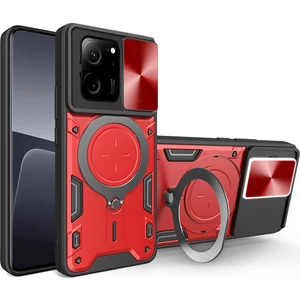 Xiaomi 13T /13T Pro /redmi K60 Ultra Için Çift Katmanlı Telefon Kılıfı, Slayt Kamera Kapağı ve Metal Gizli Braket ile Kırmızı (Yurt Dışından)