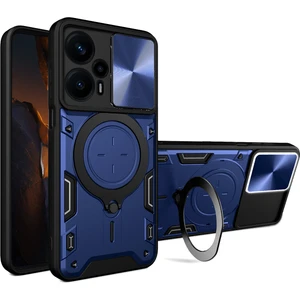 Xiaomi Poco F5 Için Çift Katmanlı Telefon Kılıfı, Slayt Kamera Kapağı ve Metal Gizli Braket ile Mavi (Yurt Dışından)