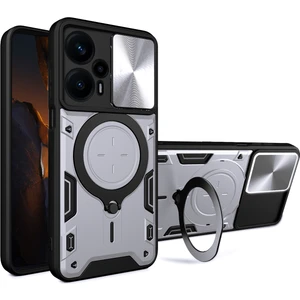 Xiaomi Poco F5 Için Çift Katmanlı Telefon Kılıfı, Slayt Kamera Kapağı ve Metal Gizli Braket ile Gümüş (Yurt Dışından)