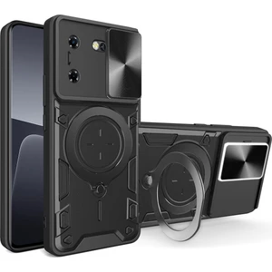 Tecon Pova 5 Için Çift Katmanlı Telefon Kılıfı, Slayt Kamera Kapağı ve Metal Gizli Braket ile Siyah (Yurt Dışından)