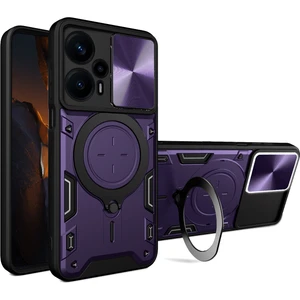 Xiaomi Poco F5 Için Çift Katmanlı Telefon Kılıfı, Slayt Kamera Kapağı ve Metal Gizli Braket ile Mor (Yurt Dışından)