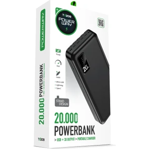 20.000 Mah Kablolu Dijital Göstergeli 20.000 Mah Garantili Dahili Stand TX209 Siyah Powerbank