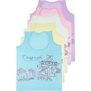 Kız Çocuk Atlet Geniş Askılı Baskılı 5 Li Paket Likralı Mıxcolor