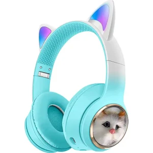 Coverzone Bluetooth Kulaklık Peluş Kedi Tasarımlı Kablosuz Kulakları Işıklı Şık ve Canlı Renkli Kulak Üstü Kulaklık Android ve Ios Uyumlu Kedi Tasarımı ile Tarzını Yansıt Akz-09