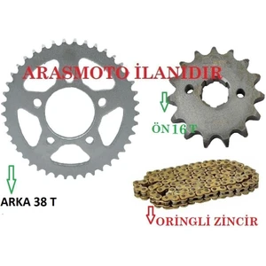Aras Moto Drift L 125 Performans Hız Zincir Dişli Seti oringli gold zincir arka 38T - Ön 16T Arasmoto.