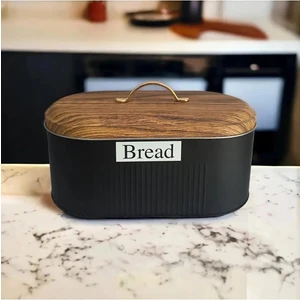 Bambu Görünümlü Metal Kapak Ekmeklik Siyah